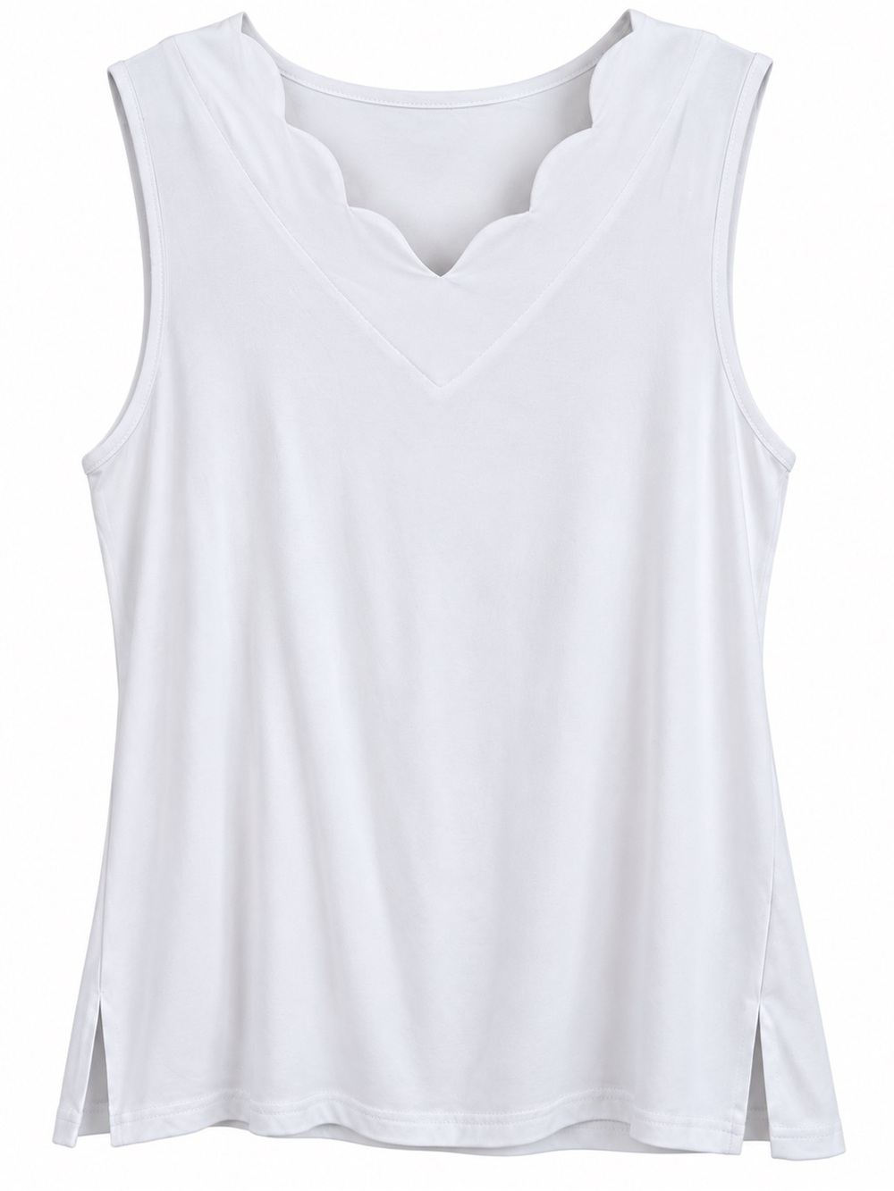 Women’s Scalloped V-Neck Sleeveless Top - White
